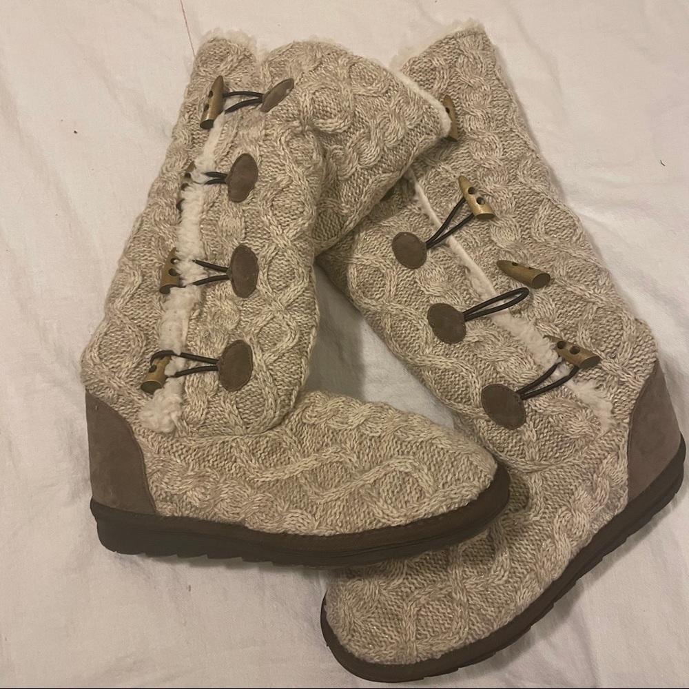 Muk Luk Cream Sweater Boots